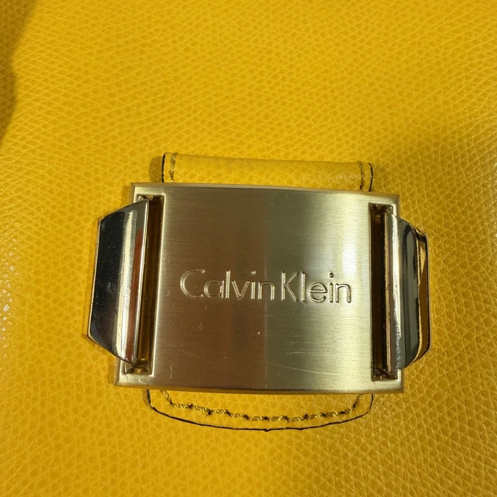 Calvin Klein Satchel Handbag Womens Yellow Designer Faux Leather Tassel EUC